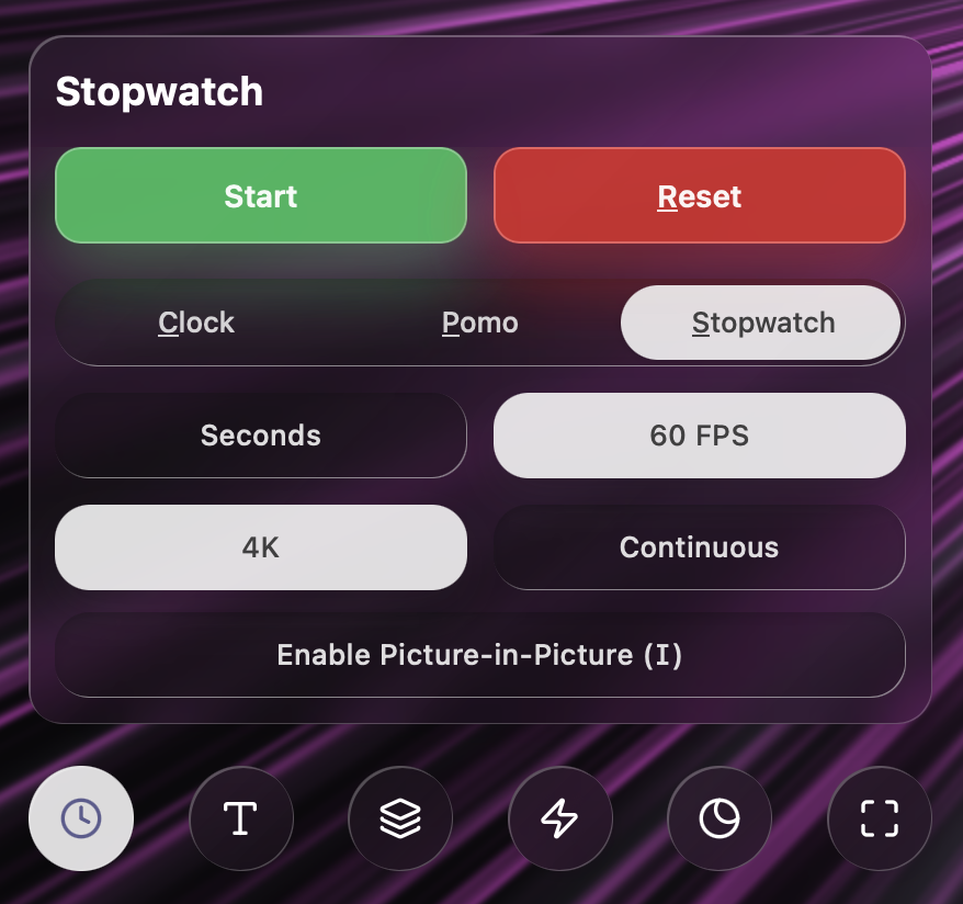Stopwatch settings and features